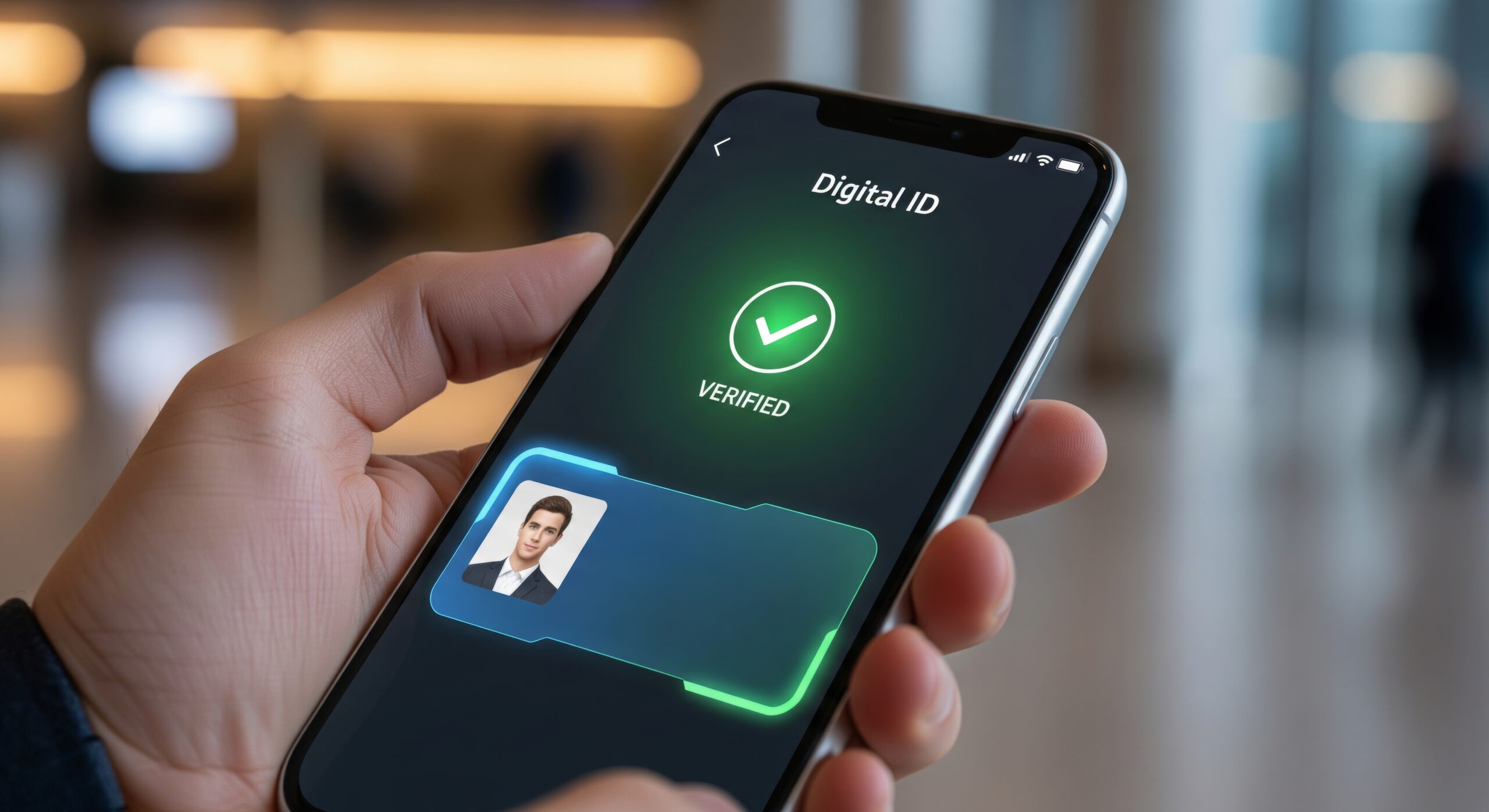 Smartphone displaying a verified digital ID used for age verification during alcohol sales.